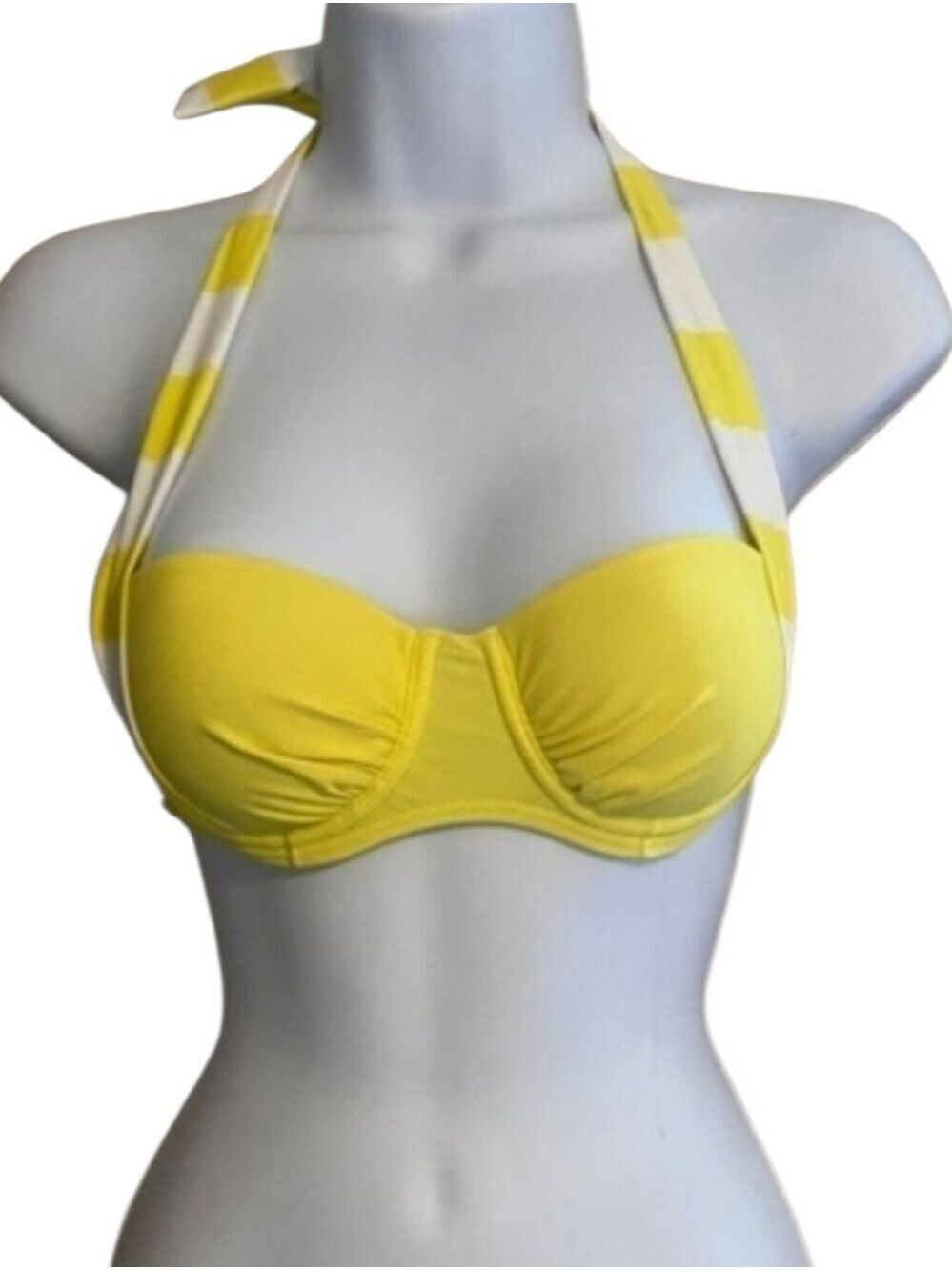 SANS MARQUE Yellow Striped Bikini Swim Top Size Small